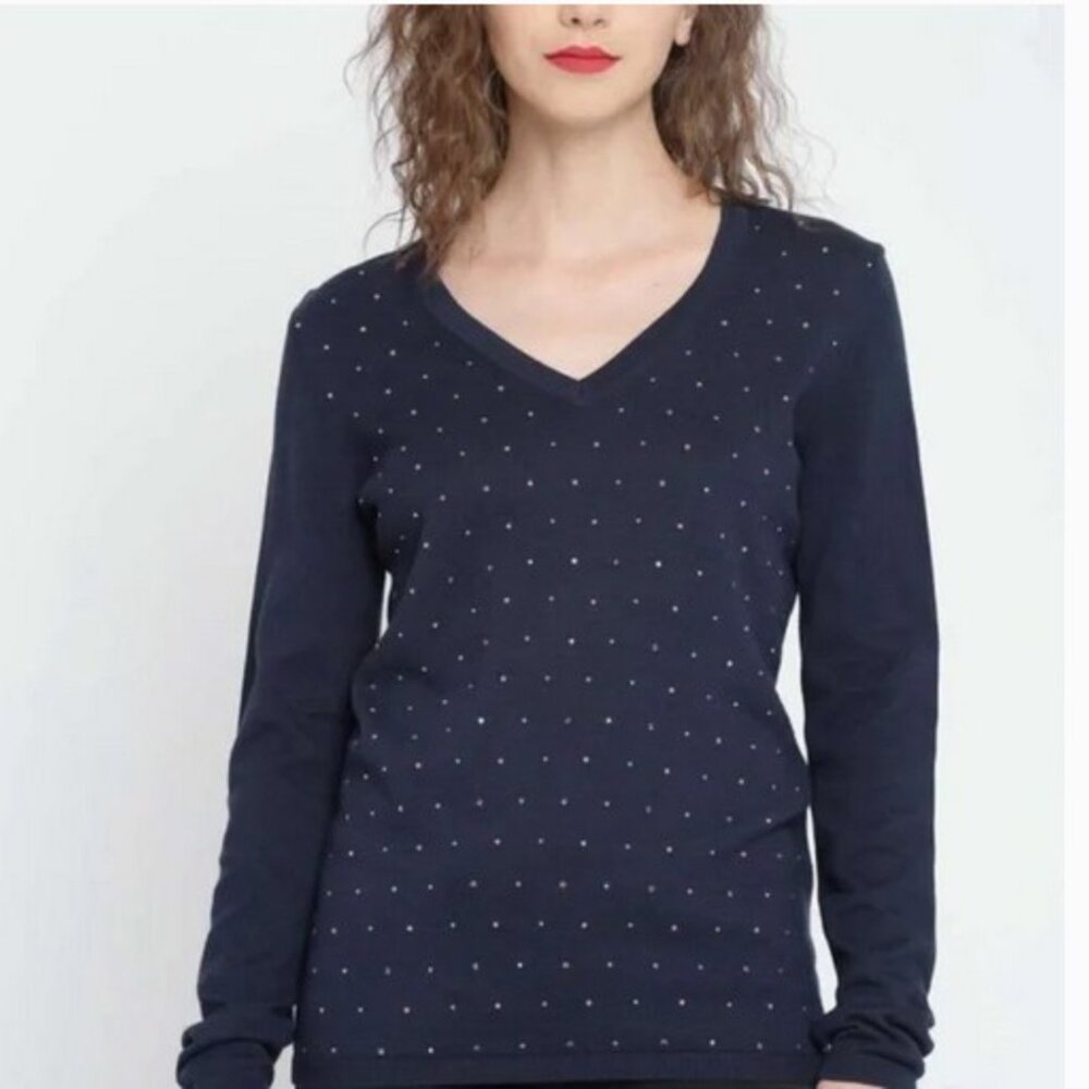 Tommy Hilfiger Women’s Navy V-neck Studded Sweater, S